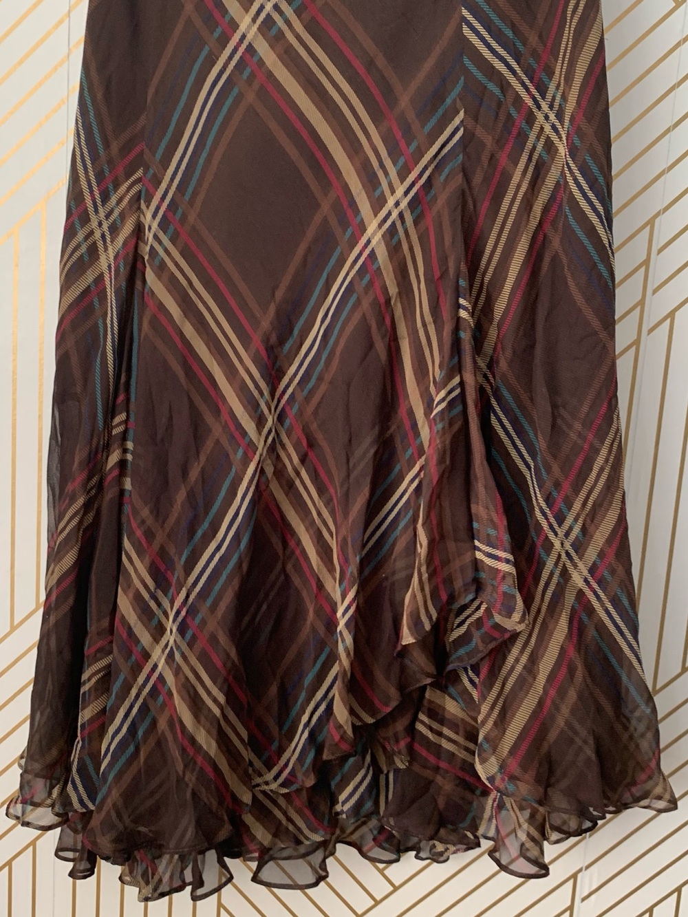 Winter Silks 100% Silk bias cut plaid tartan gypsy boho Renfair Flowy midi skirt - Picture 7 of 13